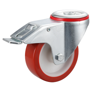 Coldene - Polyurethane Tyre Nylon Core Bolt Hole Braked Swivel Castor with Plain Bore - CDBHBXXXPU-PB - Main Image