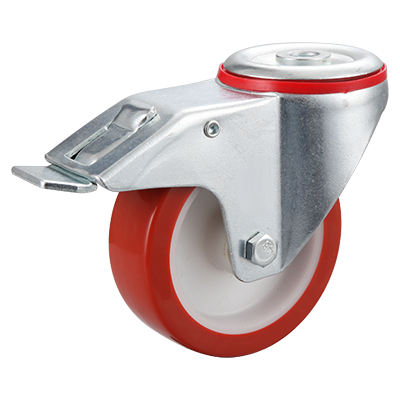 Coldene - Polyurethane Tyre Nylon Core Bolt Hole Braked Swivel Castor with Plain Bore - CDBHBXXXPU-PB - Main Image
