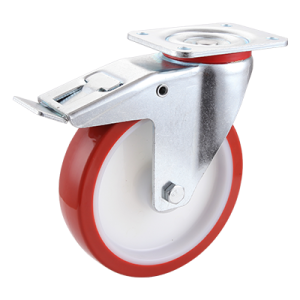 Coldene - Polyurethane Tyre Nylon Core Plate Swivel Braked Castor with Plain Bore - CDSTPBXXXPU-PB - Main Image