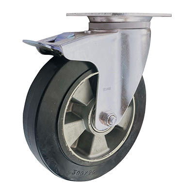 Coldene - Waste Bin Black Elastic Rubber Aluminium Core Swivel Plate Braked Castor - CDSTPBXXXEA-BIN - Main Image