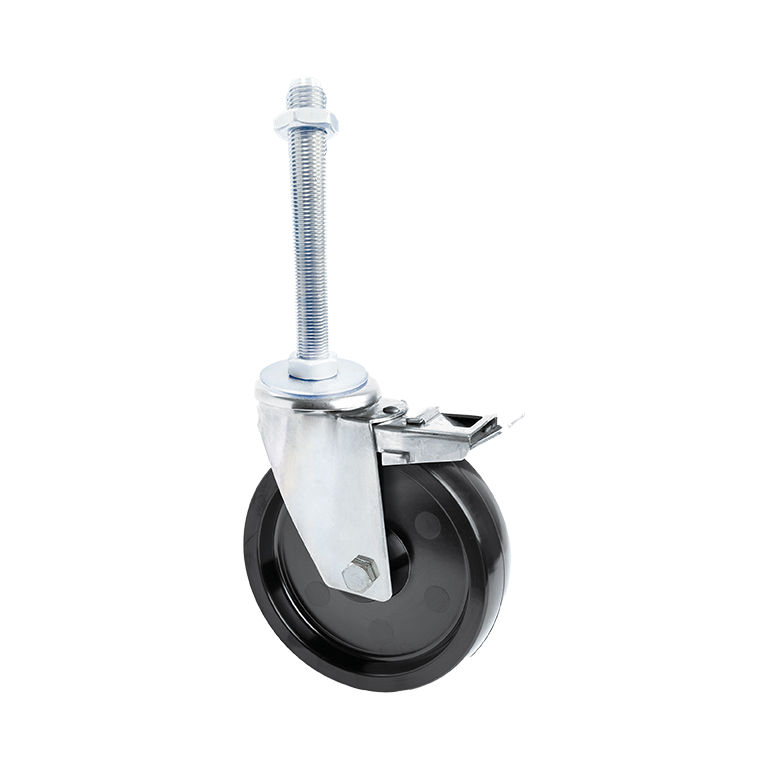 M12 STEM FIXING, 125MM, SOLID BLACK PHENOLIC RESIN WHEEL, STAINLESS STEEL, BOLT HOLE, BRAKED, CASTOR - CDBHBSS100HT-STEMXX