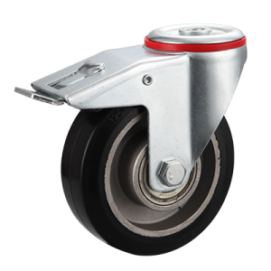 Coldene - Black Elastic Wheel Pressed Steel Bolt Hole Braked Swivel Castor - CDBHBXXXEA - Main Image