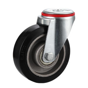 Coldene - Black Elastic Wheel Pressed Steel Bolt Hole Swivel Castor - CDBHXXXEA - Main Image