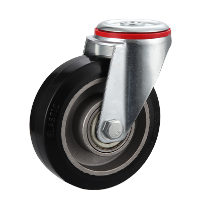 Coldene - Black Elastic Wheel Pressed Steel Bolt Hole Swivel Castor - CDBHXXXEA - Main Image