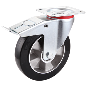 Coldene - Black Elastic Wheel Pressed Steel Swivel Plate Braked Castor - CDSTPBXXXEA - Main Image