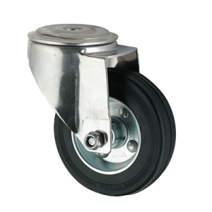 Coldene - Black Rubber Tyre Steel Core Pressed Steel Bolt Hole Castor - CDBHXXXPS - Main Image