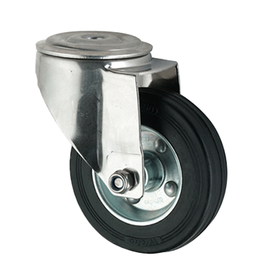 Coldene - Black Rubber Tyre Steel Core Pressed Steel Bolt Hole Castor - CDBHXXXPS - Main Image