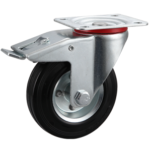 Coldene - Black Rubber Tyre Steel Core Pressed Steel Swivel Plate Braked Castor - CDSTPBXXXPS - Main Image
