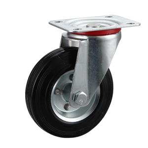Coldene - Black Rubber Tyre Steel Core Pressed Steel Swivel Plate Castor - CDSTPXXXPS - Main Image