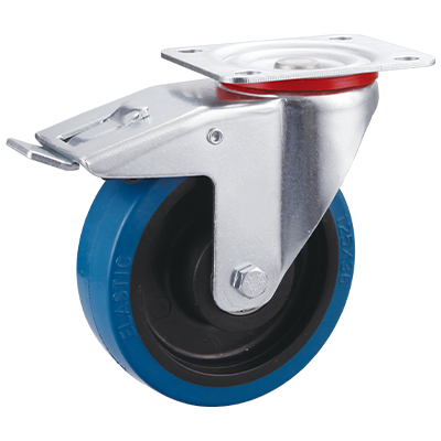 Coldene - Blue Elastic Tyre Nylon Core Pressed Steel Swivel Plate Braked Castor - CDSTPBXXXBER - Main Image