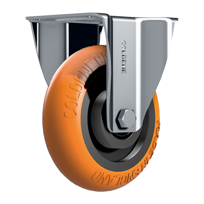 Coldene - EZRoll Orange Ergonomic Polyurethane Tyre Cast Iron Core Fixed Plate Castor - CDFTPXXXCIP-ERGO92 - Main Image