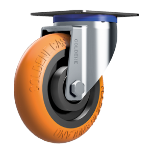 Coldene - EZRoll Orange Ergonomic Polyurethane Tyre Cast Iron Core Swivel Plate Castor - CDSTPXXCIP-ERGO92 - Main Image