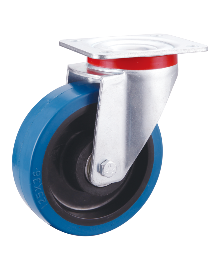 Blue Elastic Rubber Tyre Nylon Core Swivel Castor