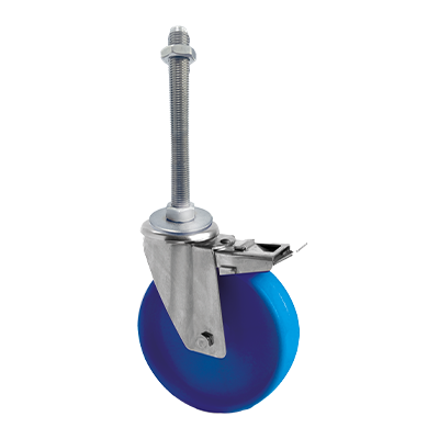 Coldene - Blue Nylon Wheel Bolt Hole Braked Stainless Steel Castor with Stem - CDBHBSSXXXNY-B-STEMXX - Main Image