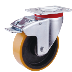 Polyurethane Tyre Cast Iron Core Swivel Braked Castor