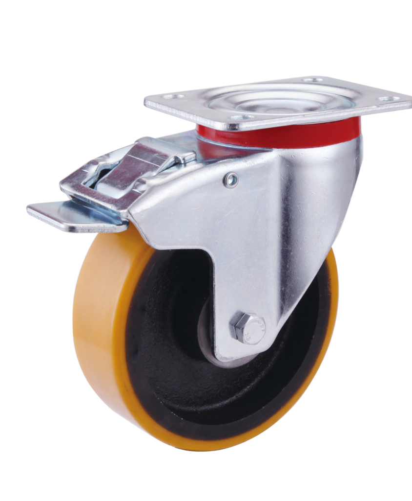 Polyurethane Tyre Cast Iron Core Swivel Braked Castor
