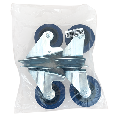 Blue Elastic Rubber Tyre Nylon Core Wheel Pressed Steel Swivel Castors - Pack of Four (2 x Swivel - 2 x Swivel Braked) - CDBPACKX - Main Image