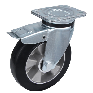 Heavy Duty Black Elastic Tyre, Aluminium Core Swivel Braked Castor