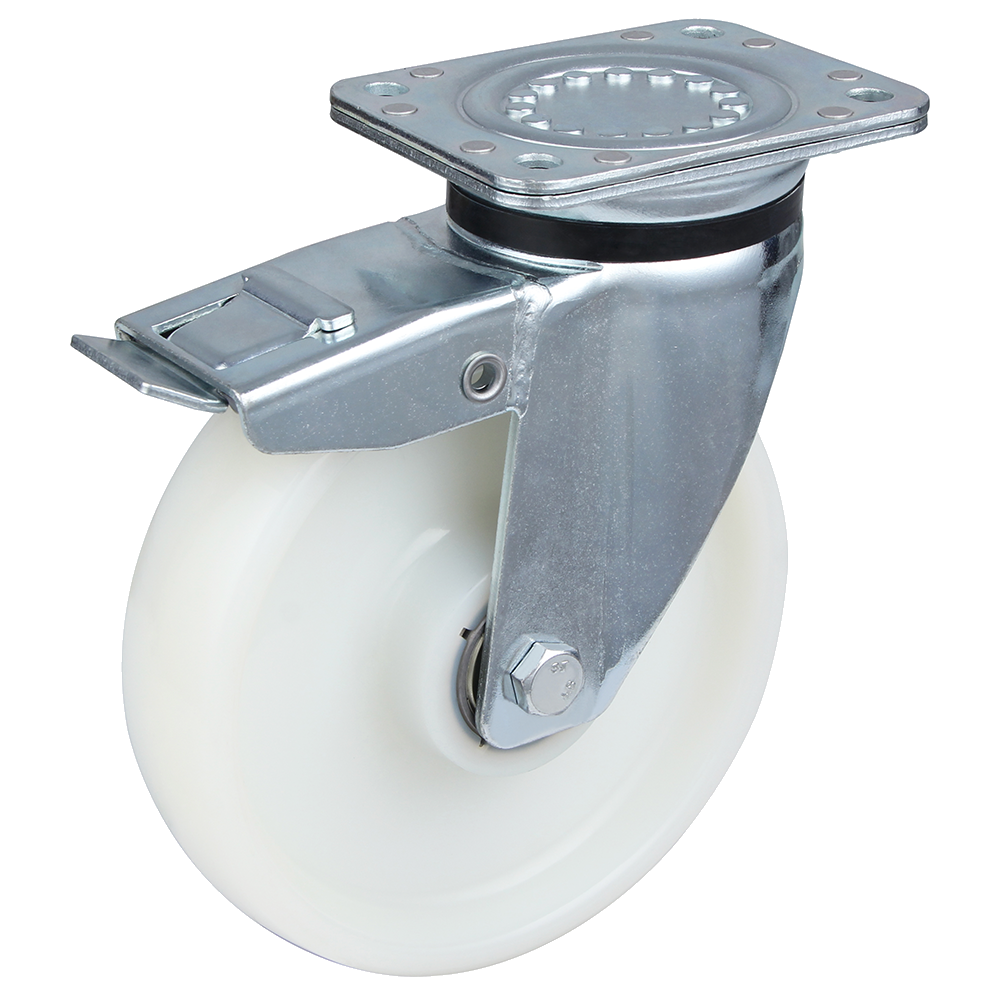 Heavy Duty Solid White Nylon Wheel Swivel Braked Castor