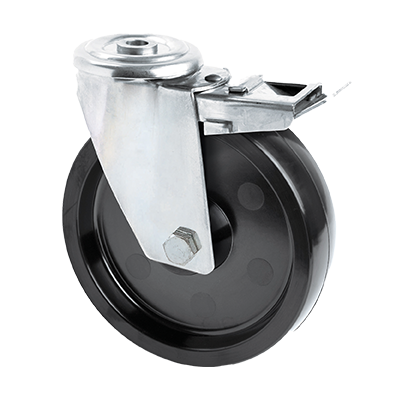 Coldene - Black Phenolic Resin Stainless Steel Bolt Hole Braked Swivel Castor - CDSTPBSSXXXHT - Main Image