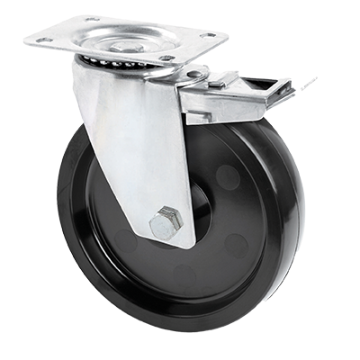 Should I Choose Phenolic Wheels? 2 Coldene - Black Phenolic Resin Stainless Steel Braked Swivel Plate Castor - CDSTPBSSXXXHT - Main Image