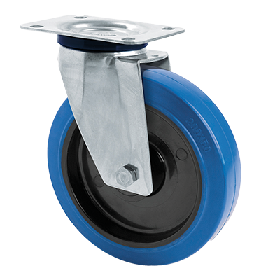 Coldene - Blue Elastic Tyre Black Nylon Core Stainless Steel Swivel Plate Castor - CDSTPSSXXXBER - Main Image