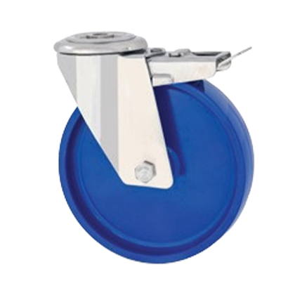 Coldene - Blue Solid Nylon Wheel Bolt Hole Braked Stainless Steel Castor with Plain Bore - CDBHBSSXXXNY-B - Main Image