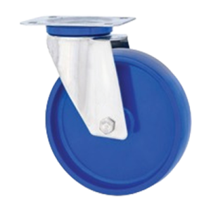 Coldene - Blue Solid Nylon Wheel Swivel Plate Stainless Steel Castor with Plain Bore - CDSTPSSXXXNY-B - Main Image