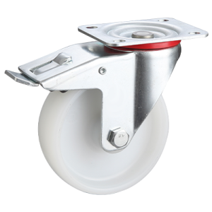 Coldene-Nylon-Wheel-Swivel-Plate-Braked-Castor-with-Ball-Bearings-Bore-CDSTPBXXXNY-BB-Main-Image