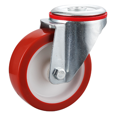 Coldene-Polyurethane-Tyre-Nylon-Core-Bolt-Hole-Swivel-with-Ball-Bearings-Bore-CDBHXXXPU-BB-Main-Image