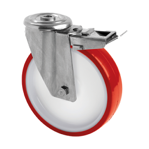 Coldene-Polyurethane-Tyre-Nylon-Core-Stainless-Steel-Bolt-Hole-Braked-Swivel-Castor-CDBHBSS100PU-Main-Image