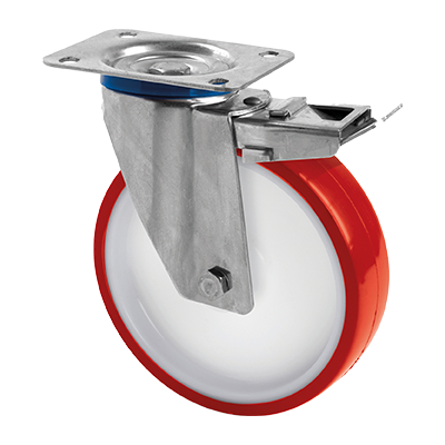 Coldene - Polyurethane Tyre Nylon Core Stainless Steel Swivel Plate Castor - CDSTPBSSXXXPU-PB - Main Image
