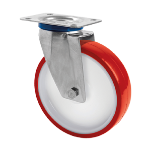 Coldene-Polyurethane-Tyre-Nylon-Core-Stainless-Steel-Swivel-Plate-Castor-CDSTPSSXXXPU-PB-Main-Image