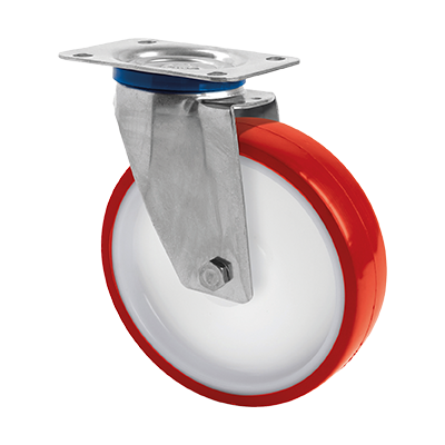 Coldene-Polyurethane-Tyre-Nylon-Core-Stainless-Steel-Swivel-Plate-Castor-CDSTPSSXXXPU-PB-Main-Image