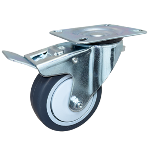 Grey Non Marking Rubber Tyre Plastic Core Pressed Steel Swivel Plate Braked Castor - CDISTPBXXXTPR - Main Image