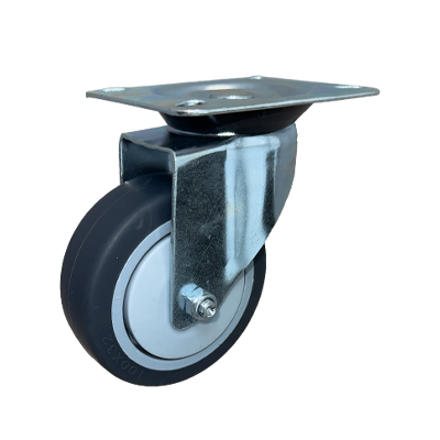 Grey Non Marking Rubber Tyre Plastic Core Pressed Steel Swivel Plate Castor - CDISTPXXXTPR - Main Image