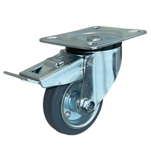 Grey Rubber Tyre Steel Core Pressed Steel Swivel Plate Braked Castor - CDSTPBXXXGRTSC - Main Image
