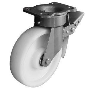 Single Wheel Fabricated Swivel Plate Braked Castors Solid White Nylon Wheel CDSTPBFABXXXNY-XXXX