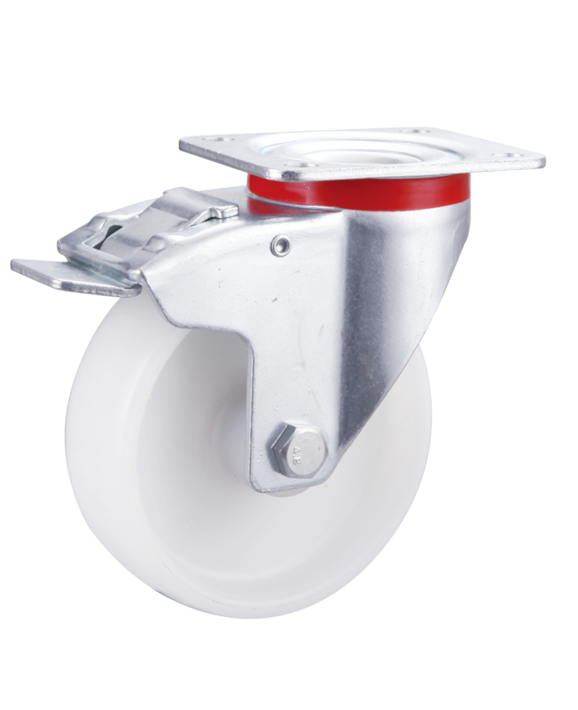 Solid White Nylon Wheel Swivel Braked Castor