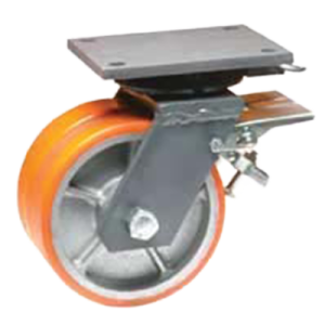 Coldene - Extra Heavy Duty Dual Wheel Fabricated Castor Swivel Plate Braked and Direction Braked Polyurethane Tyre Cast Iron Core - CDFABSTPBDXXXCIPX - Product Main Image