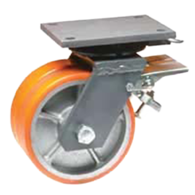 Coldene - Extra Heavy Duty Dual Wheel Fabricated Castor Swivel Plate Braked and Direction Braked Polyurethane Tyre Cast Iron Core - CDFABSTPBDXXXCIPX - Product Main Image