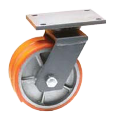 Coldene - Extra Heavy Duty Dual Wheel Fabricated Castor Swivel Plate Polyurethane Tyre Cast Iron Core - CDFABSTPXXXCIPX - Product Main Image