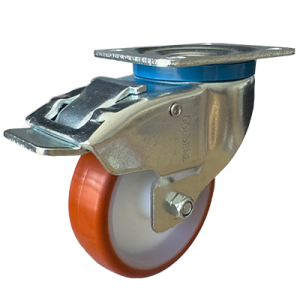 Coldene - Medium Duty Polyurethane Tyre Nylon Core Swivel Plate Braked Castor - CDSTPBXXXPU-LVV - Main Image1