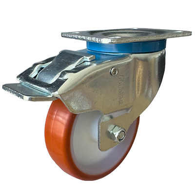 Coldene - Medium Duty Polyurethane Tyre Nylon Core Swivel Plate Braked Castor - CDSTPBXXXPU-LVV - Main Image1
