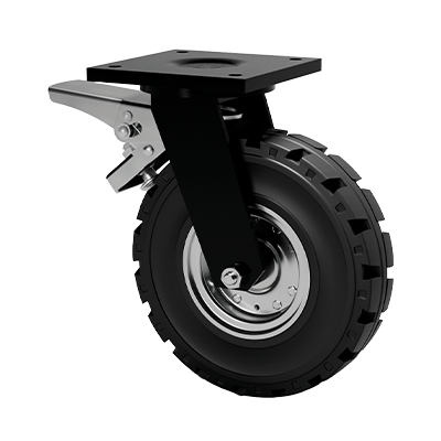 Coldene - Extra Heavy Duty Fabricated Single Wheel Castor Swivel Plate Braked Solid Rubber Tyre Steel Core - CDFABSTPBXXXSR - Product Main Image
