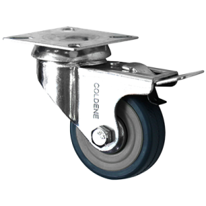 Coldene - Grey Rubber Tyre Plastic Core Pressed Steel Swivel Plate Braked Castor - CDETPBXXX - Main Image