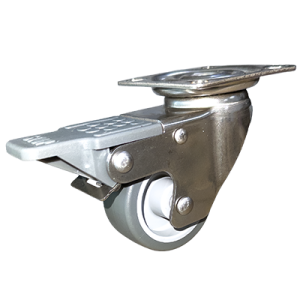 Coldene - Grey Non Marking Tyre Plastic Core Stainless Steel Swivel Braked Castor - CDISTPBSSXXXGRT - Main Product Image