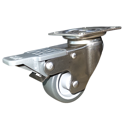 Coldene - Grey Non Marking Tyre Plastic Core Stainless Steel Swivel Braked Castor - CDISTPBSSXXXGRT - Main Product Image
