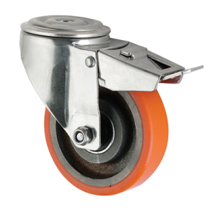 Coldene - Polyurethane Tyre Cast Iron Core Bolt Hole Braked Castor - CDBHBXXXCIP - Main Image