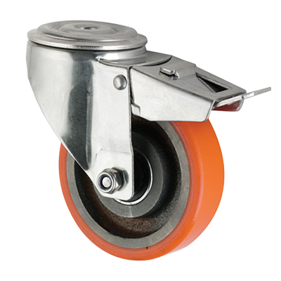 Coldene - Polyurethane Tyre Cast Iron Core Bolt Hole Braked Castor - CDBHBXXXCIP - Main Image
